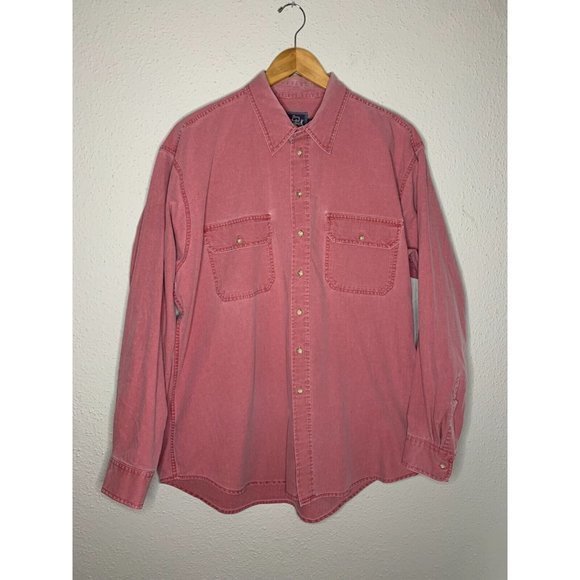 Woolrich Vintage Chamois Denim Button Up Long Sleeve Shirt Mens XL Red Pockets - Picture 2 of 6